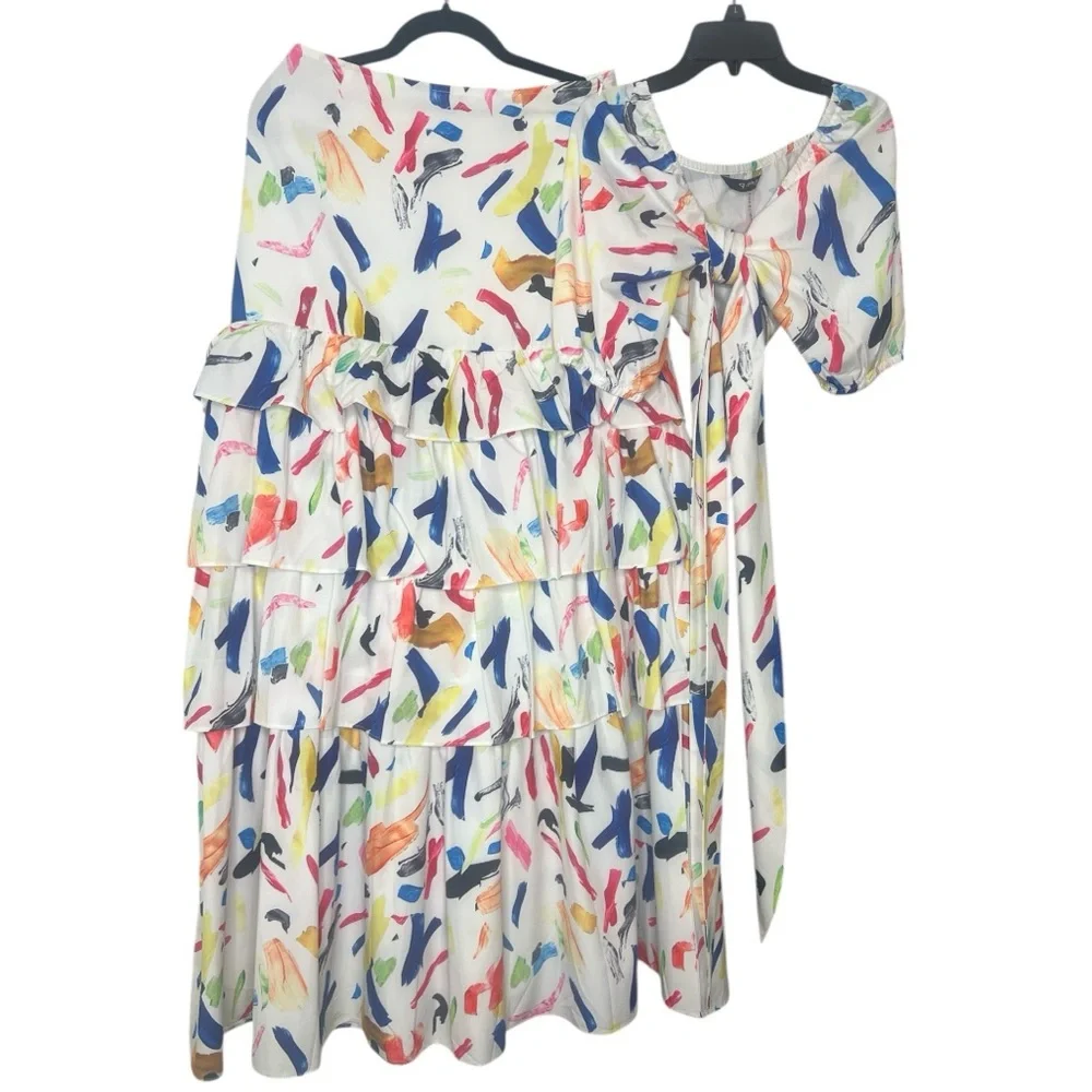 Colorful Abstract Off-Shoulder Crop and Layered Maxi Set, Size: Med - Picture 3 of 11